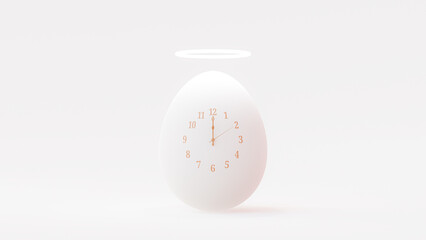 Egg that looks like an clock with Halo on its head or an angel. Minimal idea concept. 3D Render.