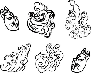 Chinese cloud vector for coloring book and printing on white background.Traditional Japanese culture element for tattoo design and idea.