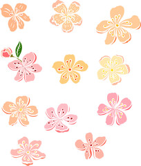 Free hand Sakura flower vector set, Beautiful line art Peach blossom isolate on white background.Cherry blossom illustration set.Element for weding card or printing on backdrop. 
