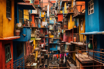 Slum City Suburb Hovel Favela Poor Neighborhood - obrazy, fototapety, plakaty