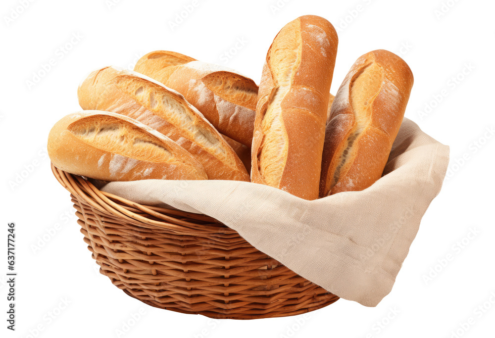 Wall mural bread in a basket isolated on transparent background