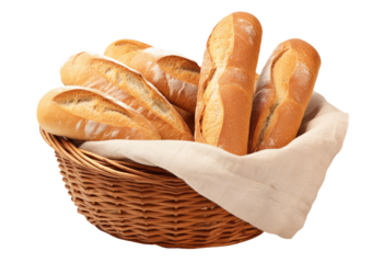 Bread in a basket isolated on transparent background