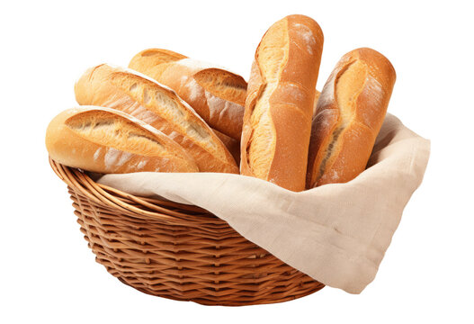 Bread in a basket isolated on transparent background