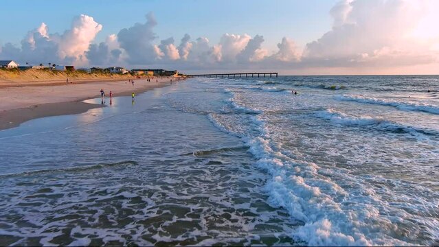 St Augustine FL Beach Flying North over Atlantic Ocean Waves Beach coast4