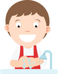 Kid boy washing hand vector illustration