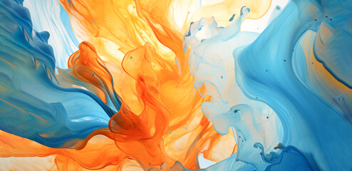 Abstract liquid paint in orange and blue. As colorful background