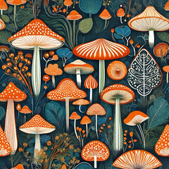 whimsical pattern with mushrooms