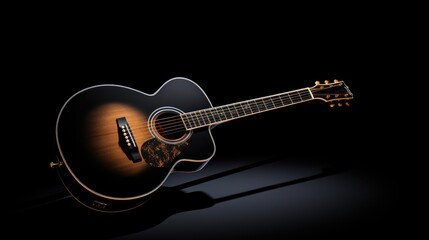 an acoustic guitar, black background, 3D rendering