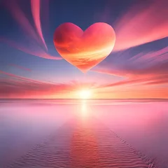 Fotobehang Magic real heart made from clouds in the sunset sky. Pink light heart shaped clouds. Love.AI generated © Ammad