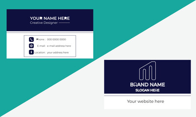 business card template design set with navy blue color with geometric shapes.Double-sided creative business card template.