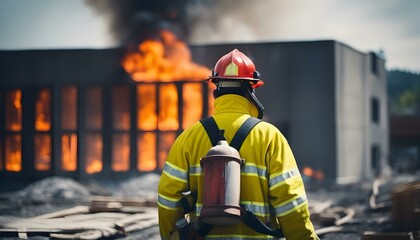 Cinematic Firefighter Scene Guardian Amidst Burned Construction