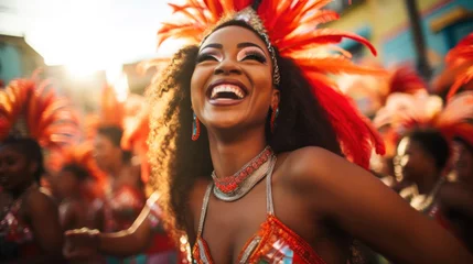 Fotobehang Carnaval Portrait of a Brazilian woman during a carnival block