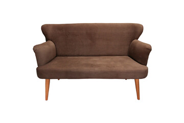 Modern scandinavian gray sofa isolated on white background. Furniture, interior object, stylish sofa