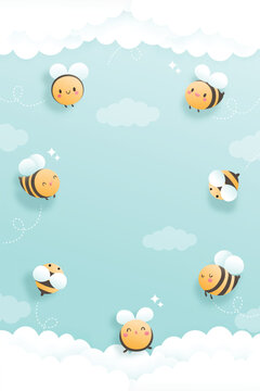 cute honey bee, animal, paper cut style. Vector illustration