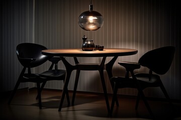 a small dining table and black chair