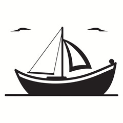 Simple pure fruit boat icons various marine pictograms, and black and white silhouettes.