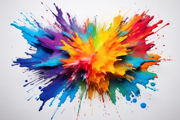  Colorful rainbow holi watercolor paint splash explosion. Abstract colored background. Generative AI. © pingpao