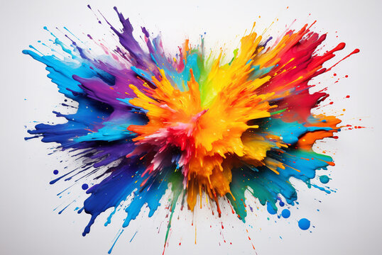 Colorful rainbow holi watercolor paint splash explosion. Abstract colored background. Generative AI.