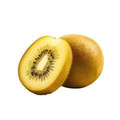 Cut golden kiwi on transparent background represents healthy consumables
