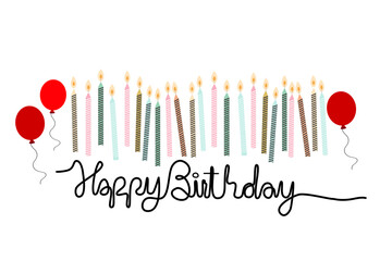 Colorful birthday. Vector Illustration. Happy Birthday greeting card in pastel colors with candles, and Ballon. Vector illustration on a white background