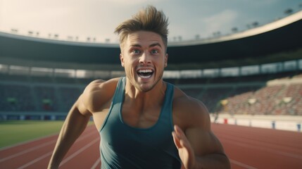 Fototapeta premium Portrait of runner in the stadium.