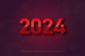 Realistic 3d figures in dark red color make it more elegant. new year 2024.
