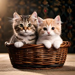 two kittens in a basket  generating by AI technology