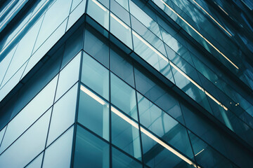 Close-up glass and steel facade modern office building exterior
