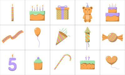 Birthday party icons set