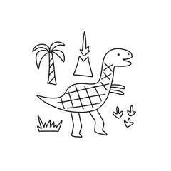 Poster with cute dinosaur. Doodle style vector illustration for your design.