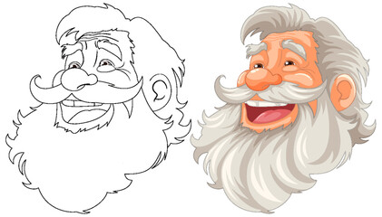Smiling Cartoon Character of Old Man with Beard and Mustache