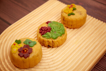 Conceptual mid-autumn festival food and drink still life.
