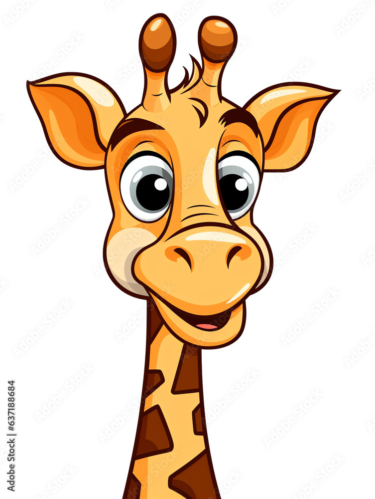 Poster Funny giraffe head cartoon character illustration isolated on transparent background. Generative AI