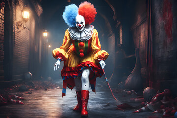 Portrait of a female clown. Generative AI - 637188678