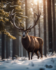 Elk with big antlers inside forest high regulation