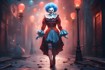 Portrait of a female clown. Generative AI - 637189074