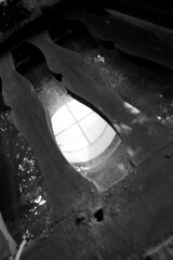 View bottom up on beautiful luxury staircase with wooden railings