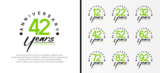 set of anniversary logo flat green color number and black text on white background for celebration