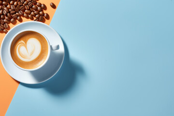 Coffee latte on a blue background
