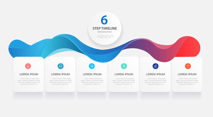 Infographic template for business. 6 Steps Modern Timeline diagram with roadmap and rectangle topic charts, presentation vector infographic.