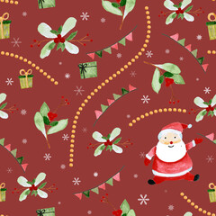 Seamless pattern for new year and christmas. Watercolor drawing.