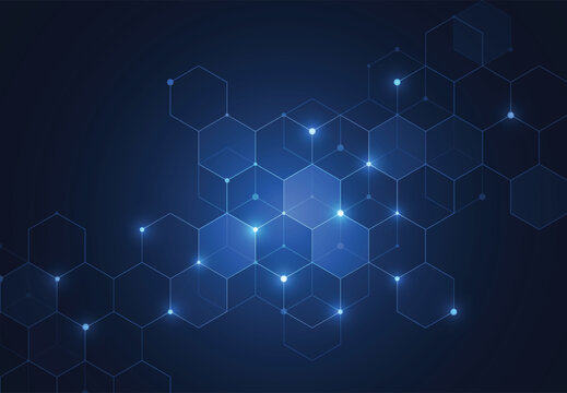 Abstract hexagonal molecular structures in technology background and science style. Medical design. Vector illustration