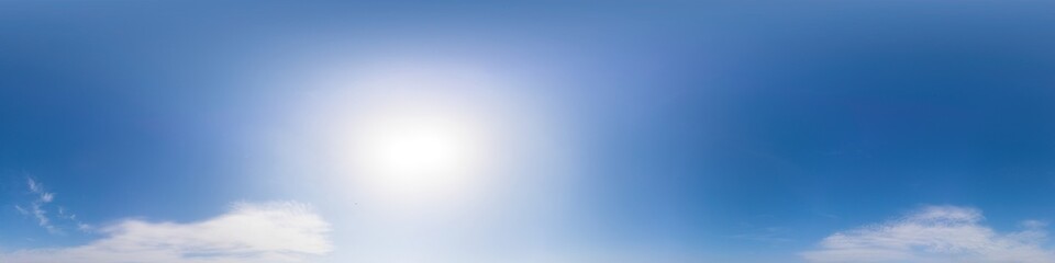 Blue summer sky panorama with light Cumulus clouds. Hdr seamless spherical 360 panorama. Sky dome...