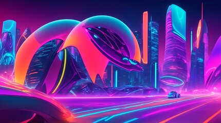Immersive, high-resolution 3D illustration of a vibrant and futuristic background, futuristic city
