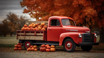 Fototapete Schiffswrack a truck with pumpkins in the back