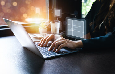 Business process and Automate workflows with flowcharts Business process management, business hierarchy The relationship of positional order and algorithm with a flowchart on a computer screen