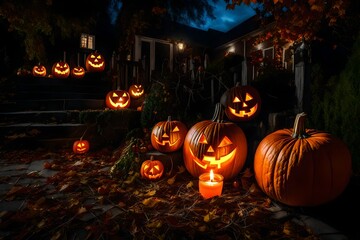 halloween pumpkin on the street - Generative AI