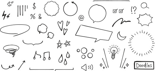 Decorative hand drawn doodles vector illustration set , sketch and scribbles isolated on white background .  © azusa