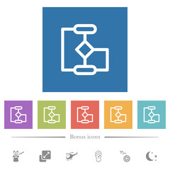 Flow chart outline flat white icons in square backgrounds
