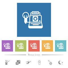 Obraz premium Retro camera flat white icons in square backgrounds